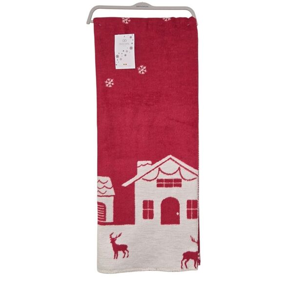 Docofil Reversible Ivory Red Snowflakes Throw Blanket 51x67 Made in Portugal - Picture 9 of 15